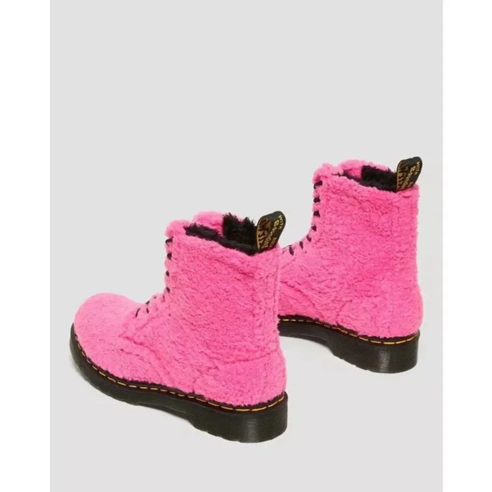 DR MARTENS 1460 PASCAL BOOTS WOMENS SIZE 8 CLASH PINK SHEARLING DOCS SHOES - Picture 1 of 6